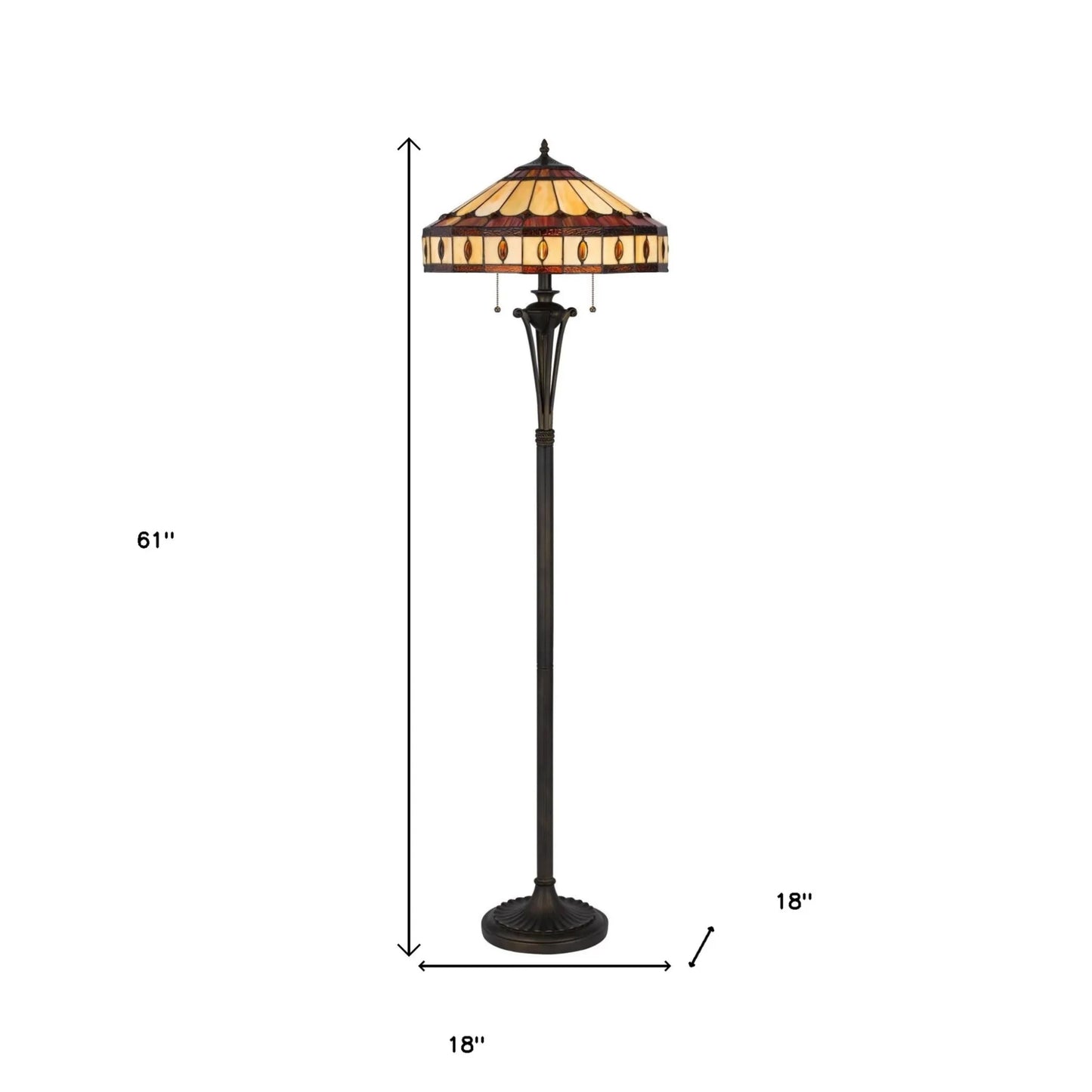 61" Bronze Two Light Traditional Shaped Floor Lamp With Purple and Ivory Abstract Tiffany Glass Empire Shade - Nobiliving