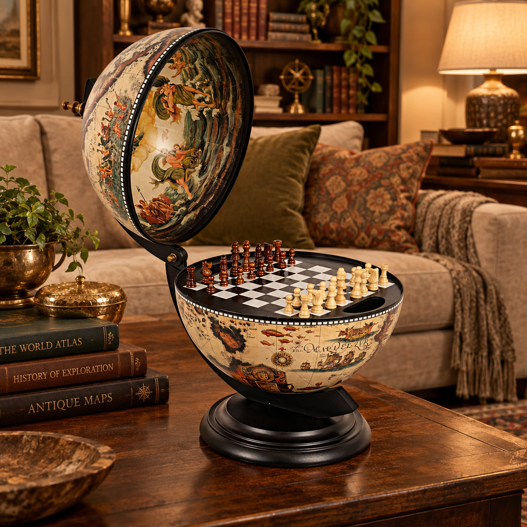White Globe with Chess Holder- 13"