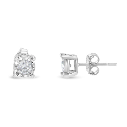 .925 Sterling Silver 1/2 Cttw Near Colorless Round Brilliant - Cut Diamond Miracle - Set Stud Earrings - Nobiliving