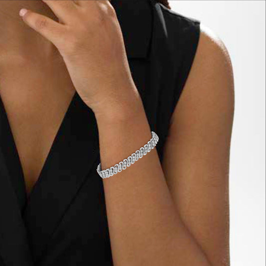 .925 Sterling Silver 1/4 cttw Round - Cut Diamond Double Row Wrapped S - Link Bracelet - Nobiliving