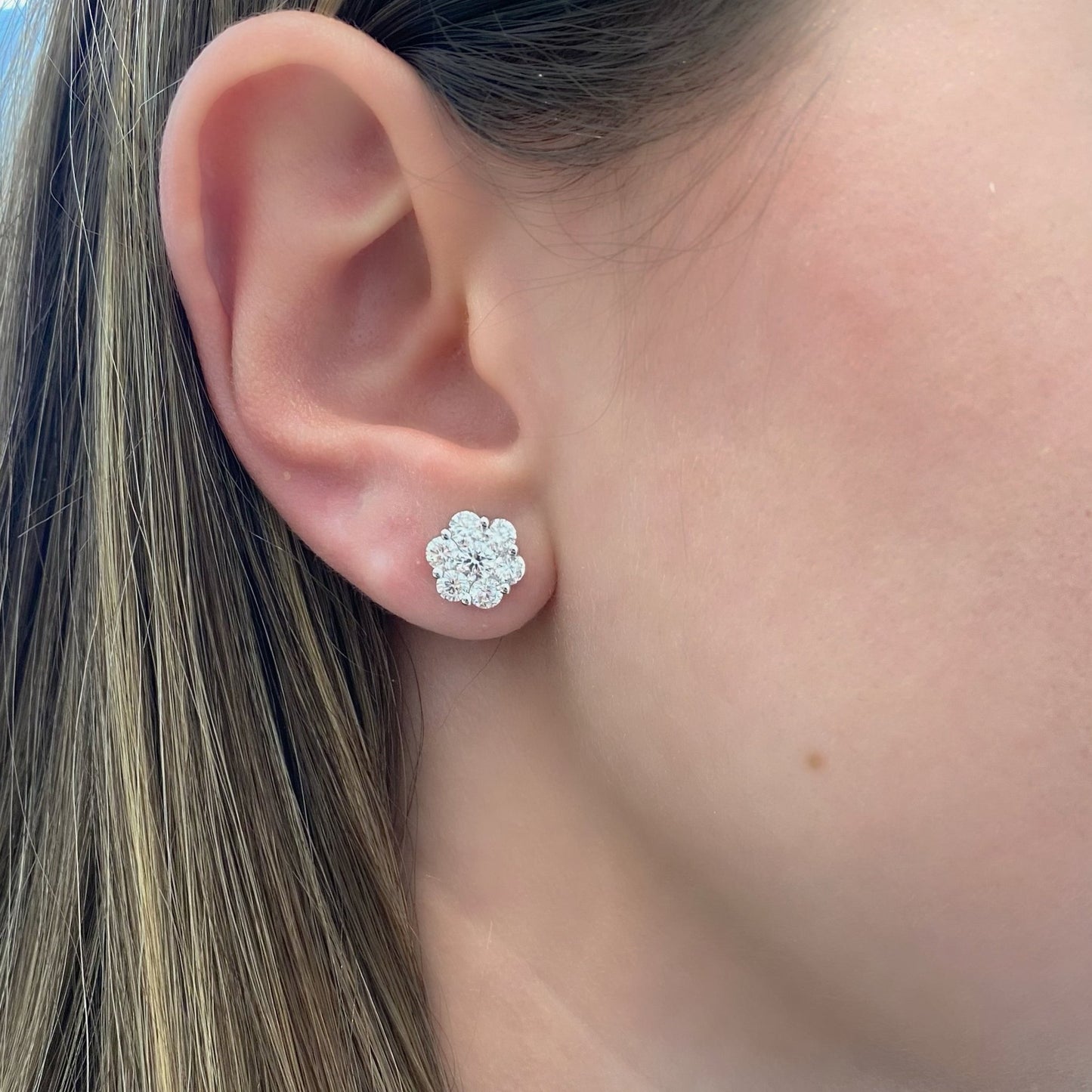 AGI Certified 2.00ctw Lab Diamond Floral Cluster Stud Earrings in 14kt White Gold - nobiliving.com