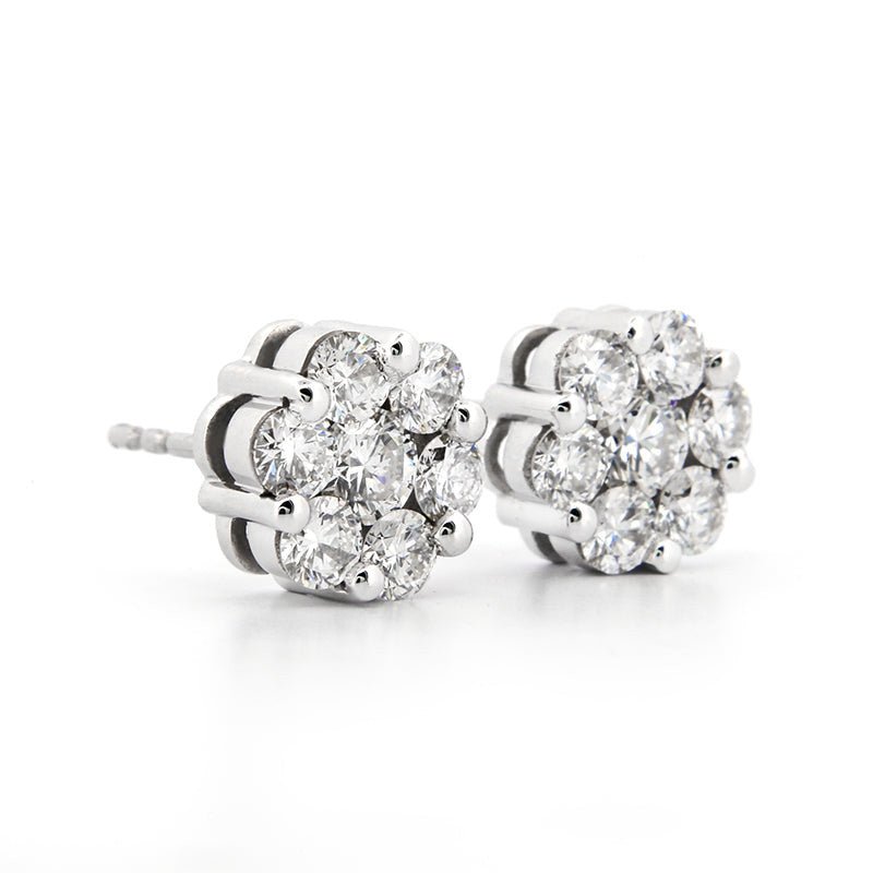 AGI Certified 2.00ctw Lab Diamond Floral Cluster Stud Earrings in 14kt White Gold - nobiliving.com