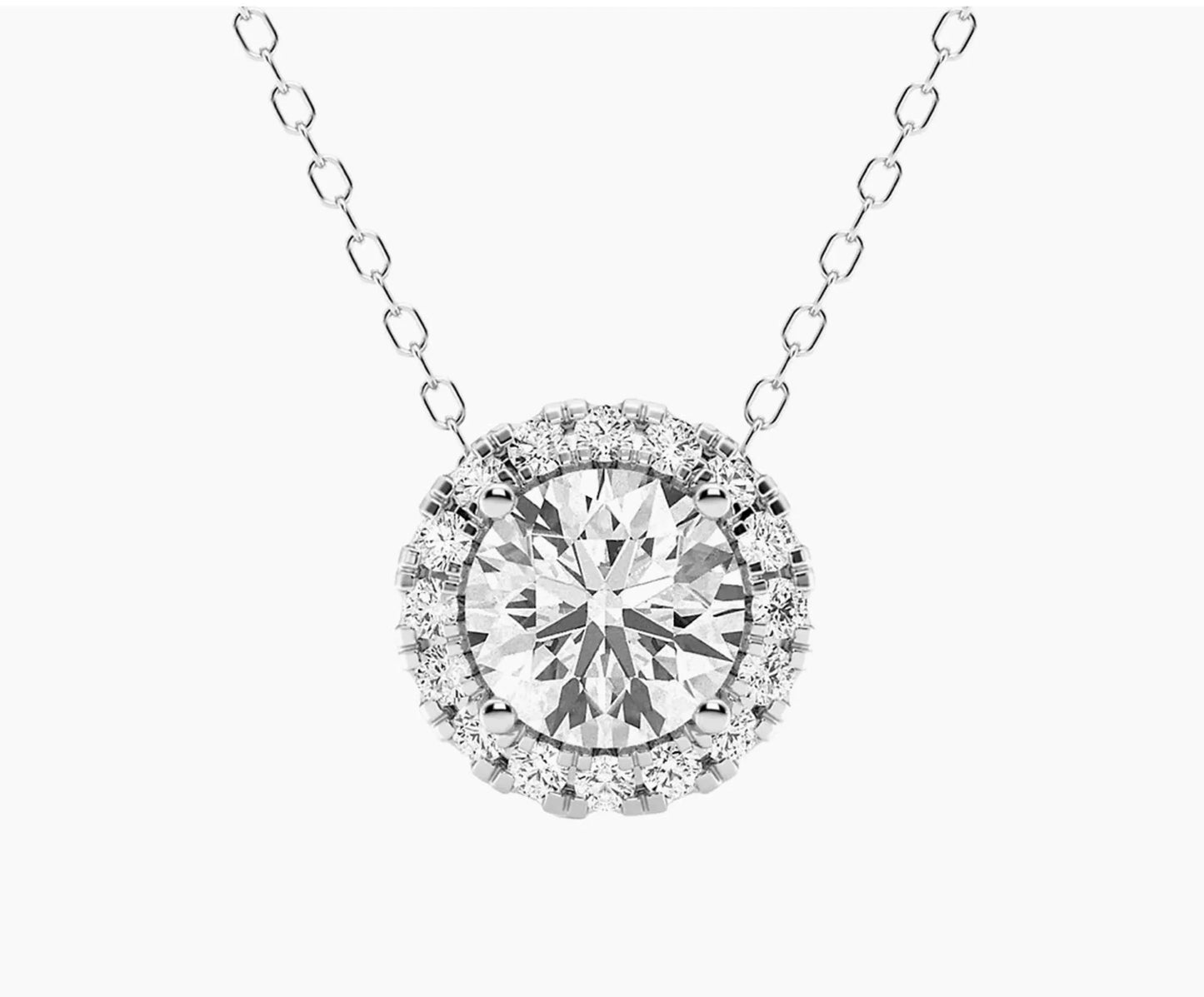 AGI Certified Lab - Grown Diamond Halo Pendant Necklace in 14kt White Gold - Nobiliving
