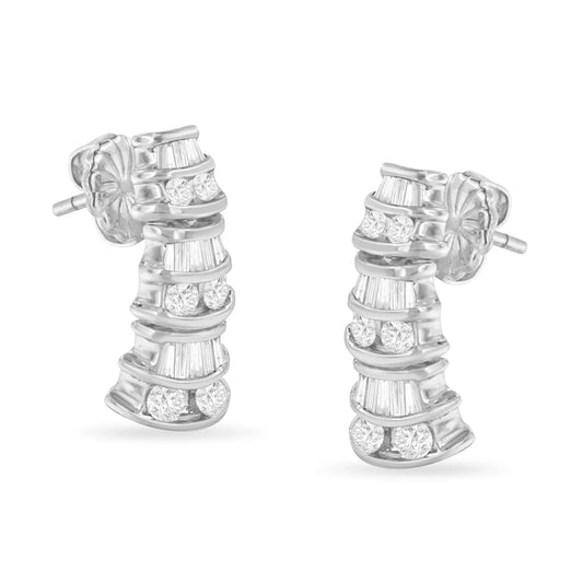 Baguette & Round Brilliant-Cut Diamond Dangle Multi Row Earrings