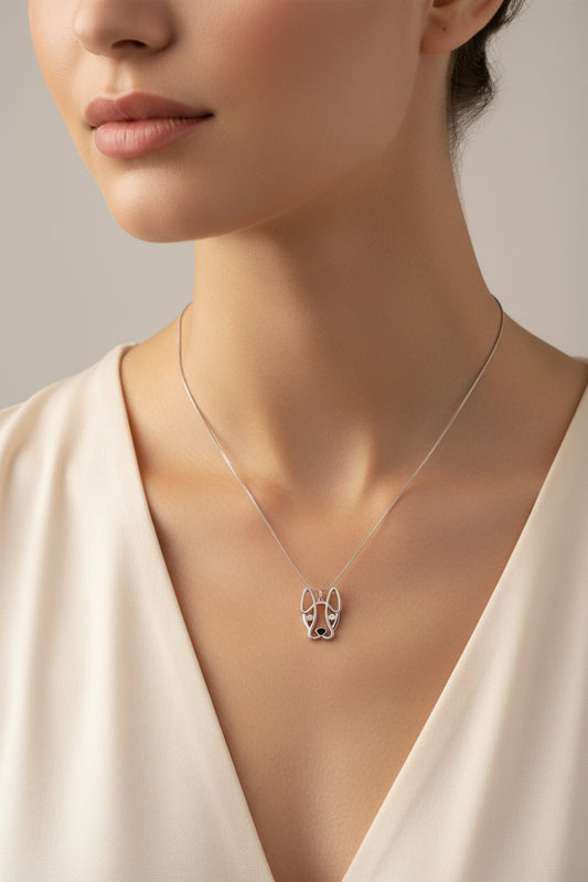 Diamond Accent and Black Enamel French Bulldog Pendant Necklace - Nobiliving