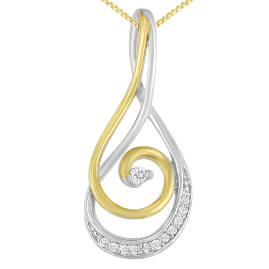Espira 10K Two - Tone Gold Round Cut Diamond Spiral Pendant Necklace - Nobiliving