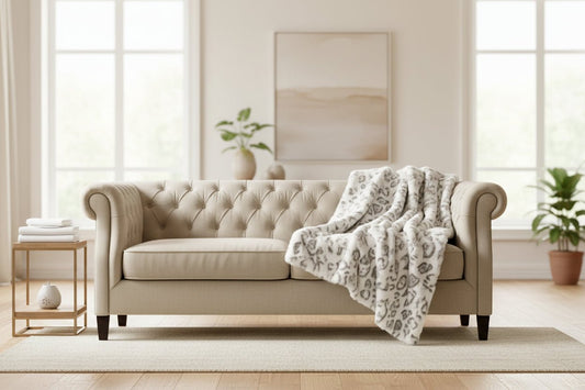 Plutus Ivory Rabbit Faux Fur Handmade Luxury Throw