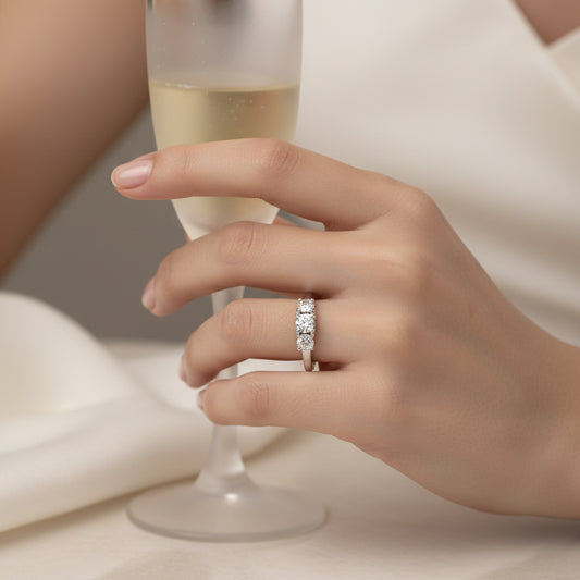 Round Lab Grown Diamond Three Stone Illusion Plate Ring