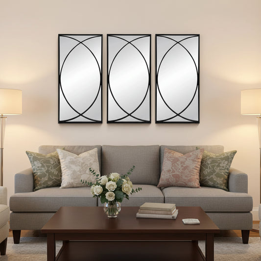 Set of Three Black Iron Framed Accent Mirror - Nobiliving