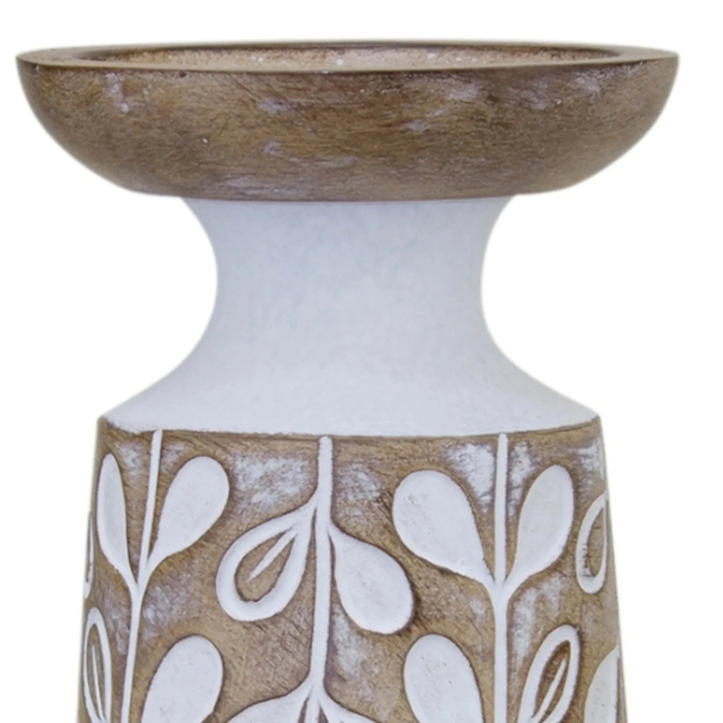 Set of Three Brown and White Stone Powder Botanical Leaf Tabletop Pillar Candle Holders - Nobiliving