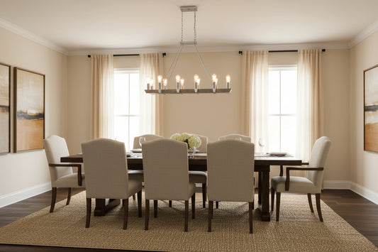 Silver Kitchen Island Twelve Light Metal Dimmable Chandelier - Nobiliving