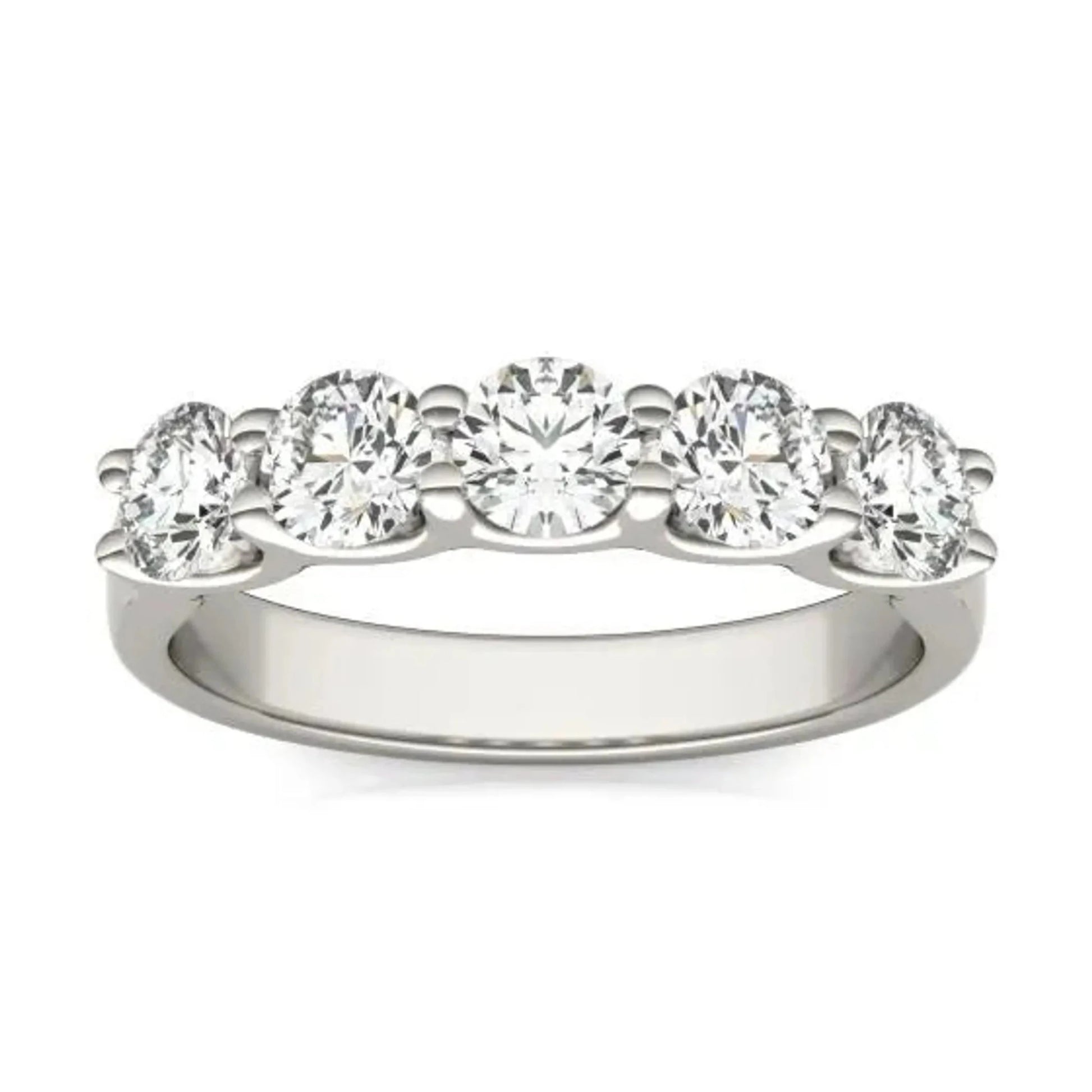 1 1/4 CTW Round Lab Grown Diamond Five Stone Anniversary Band 14K White Gold (G - VS) - Nobiliving