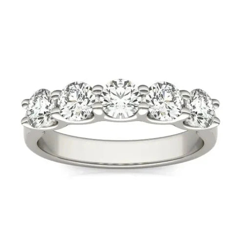 1 1/4 CTW Round Lab Grown Diamond Five Stone Anniversary Band 14K White Gold (G-VS)