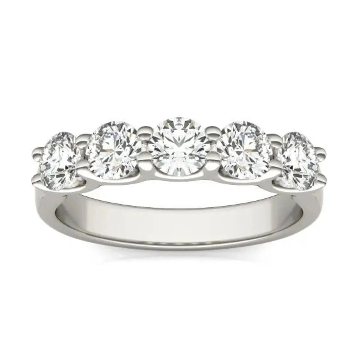 1 1/4 CTW Round Lab Grown Diamond Five Stone Anniversary Band 14K White Gold (G - VS) - Nobiliving