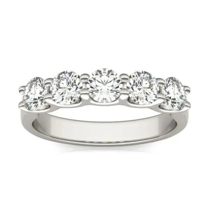 1 1/4 CTW Round Lab Grown Diamond Five Stone Anniversary Band 14K White Gold (G - VS) - Nobiliving