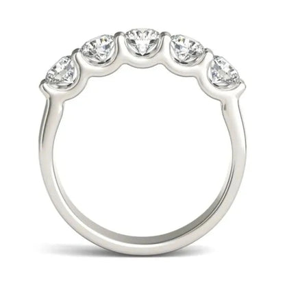 1 1/4 CTW Round Lab Grown Diamond Five Stone Anniversary Band 14K White Gold (G - VS) - Nobiliving