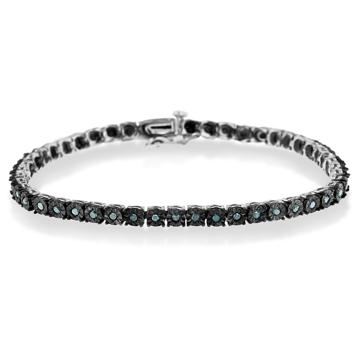 Black Rhodium Plated .925 Sterling Silver 1.0 Cttw Diamond Miracle Tennis Bracelet