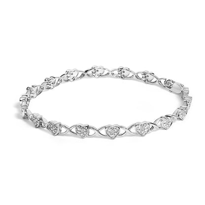 .925 Sterling Silver Diamond Accent Heart Link Bracelet (I-J Color, I3 Clarity)