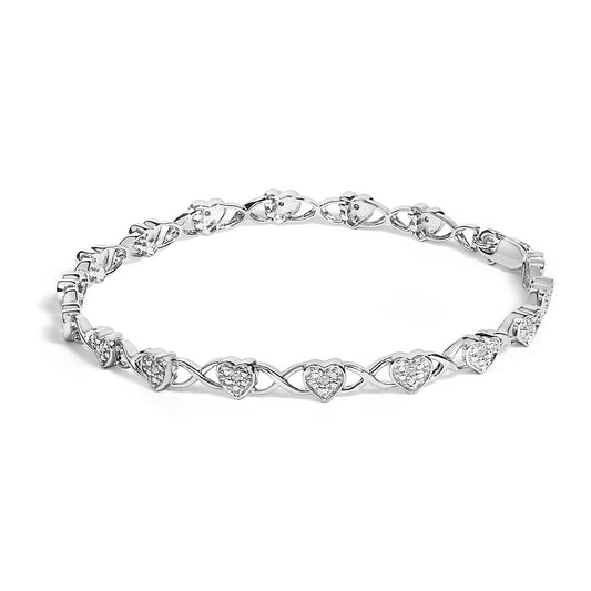 .925 Sterling Silver Diamond Accent Heart Link Bracelet (I-J Color, I3 Clarity)