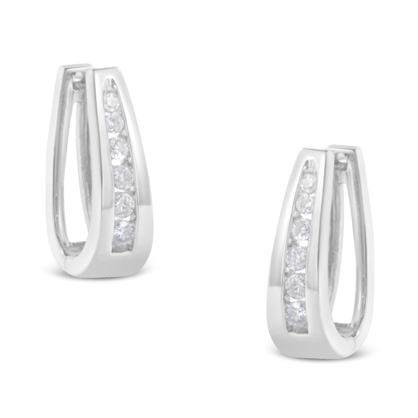 14k White Gold Channel-Set Brilliant Round-Cut Diamond Hoop Earrings