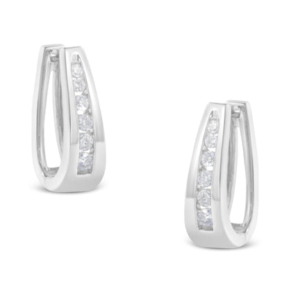 14k White Gold Channel-Set Brilliant Round-Cut Diamond Hoop Earrings