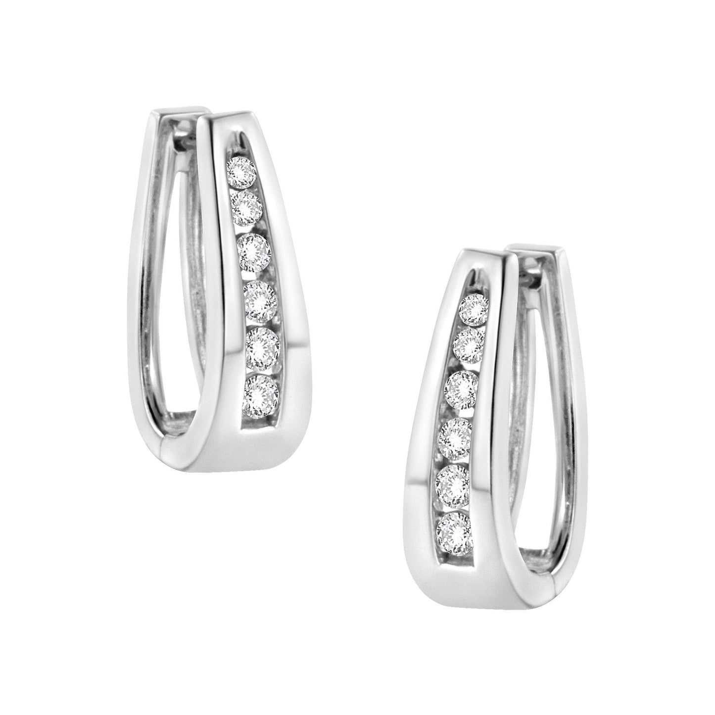 14k White Gold Channel-Set Brilliant Round-Cut Diamond Hoop Earrings