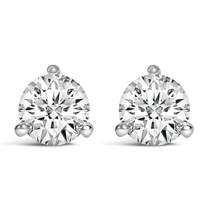14K White Gold 3-Prong Brilliant Round-Cut Solitaire Lab Grown Diamond Stud Earrings