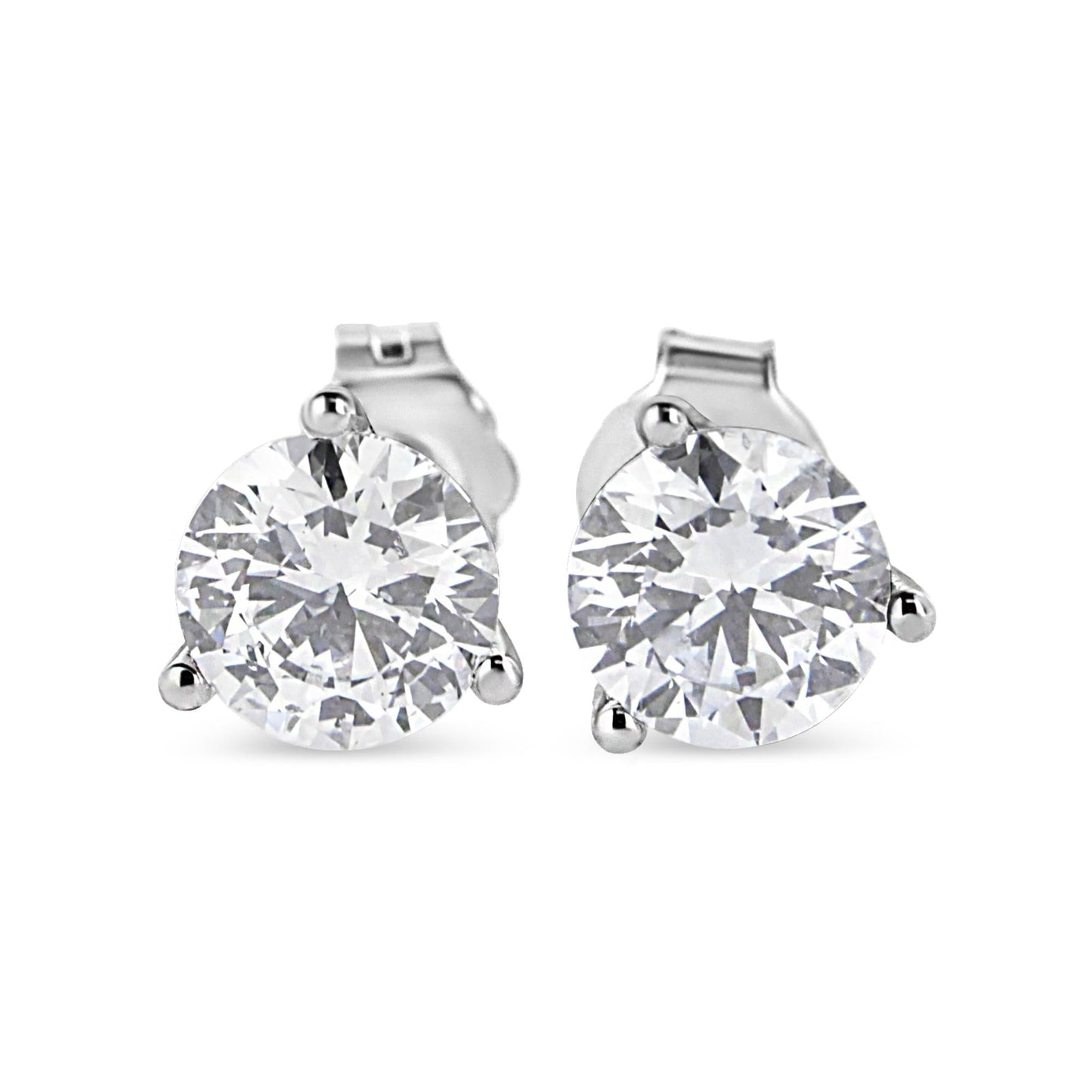 14K White Gold 3-Prong Brilliant Round-Cut Solitaire Lab Grown Diamond Stud Earrings
