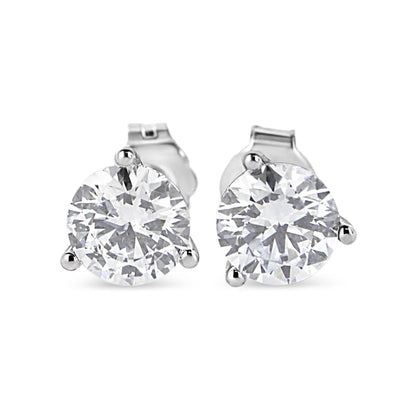 14K White Gold 3-Prong Brilliant Round-Cut Solitaire Lab Grown Diamond Stud Earrings