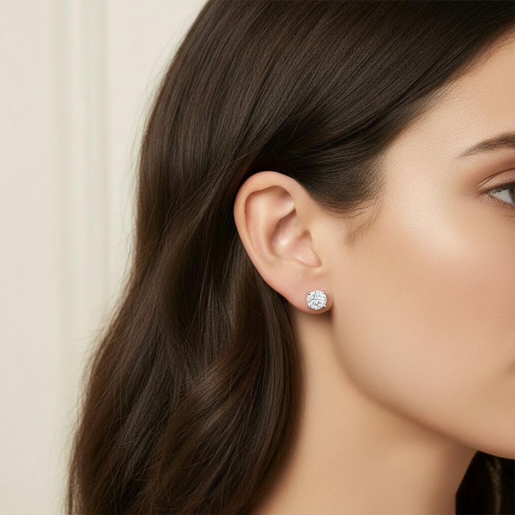 14K White Gold 3-Prong Brilliant Round-Cut Solitaire Lab Grown Diamond Stud Earrings