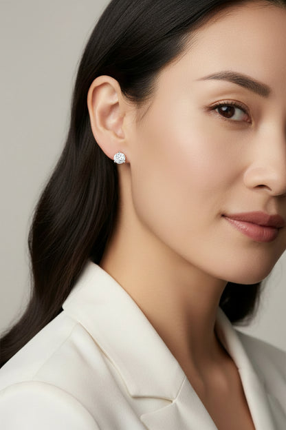 14K White Gold 3-Prong Brilliant Round-Cut Solitaire Lab Grown Diamond Stud Earrings