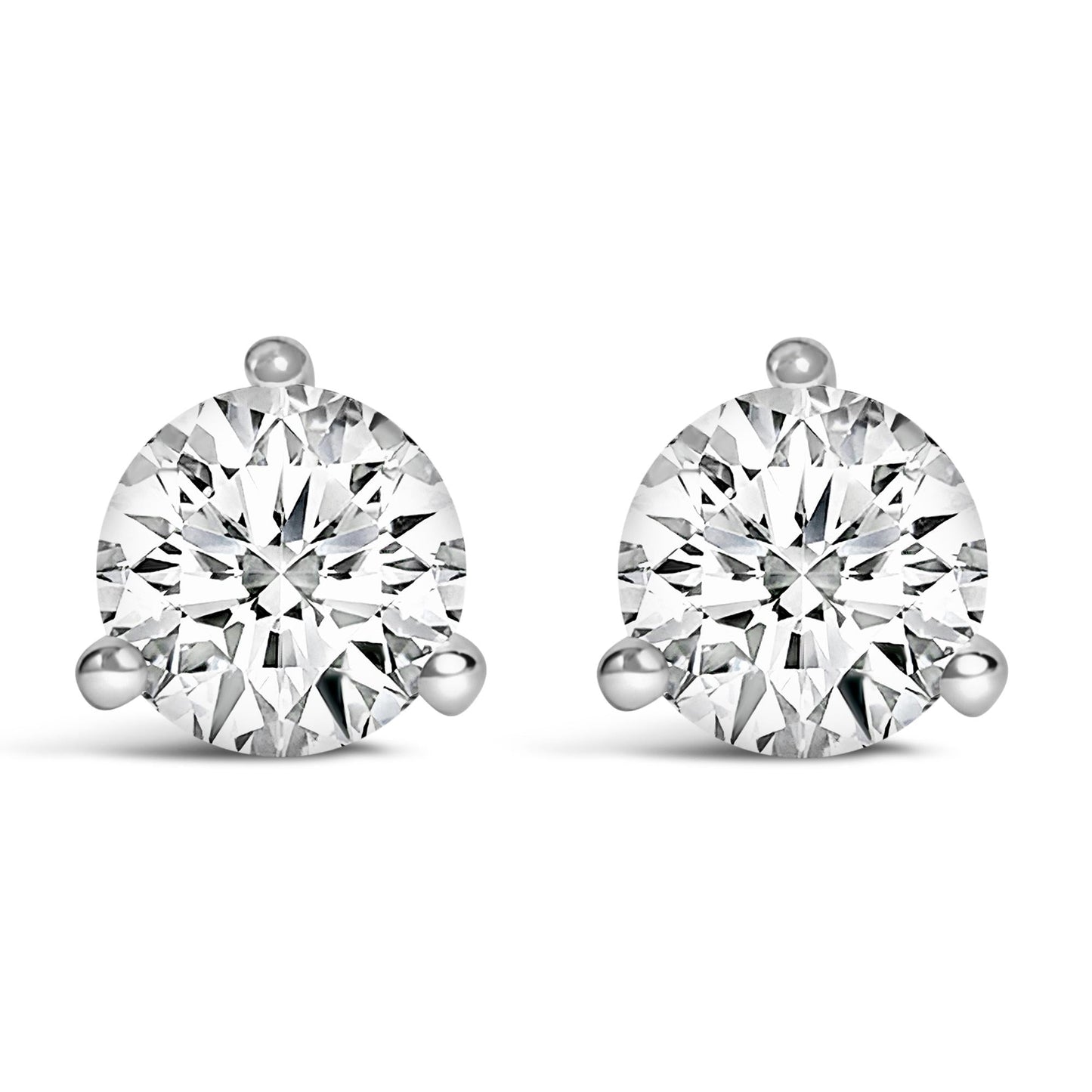 14K White Gold 3-Prong Brilliant Round-Cut Solitaire Lab Grown Diamond Stud Earrings