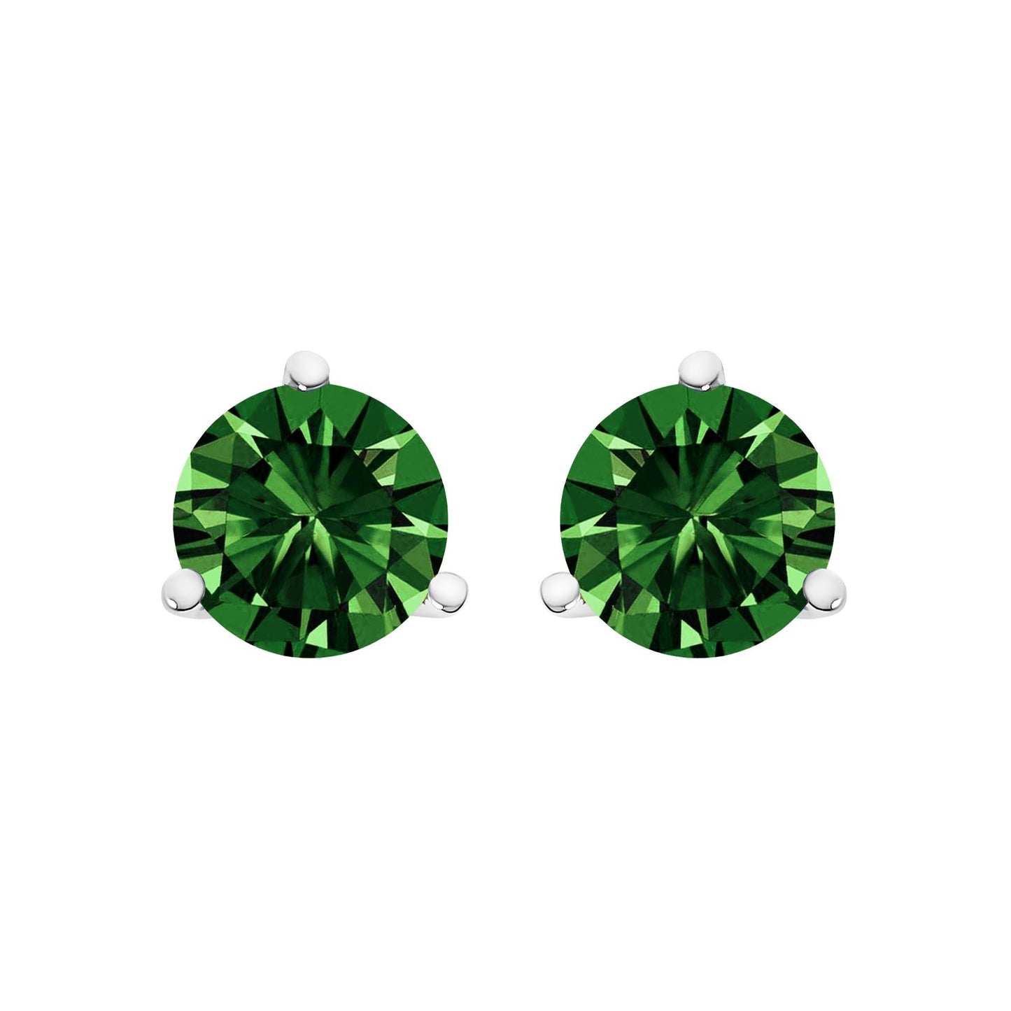 14K White Gold 1 1/2 Cttw  Lab Grown Green Diamond Stud Earrings