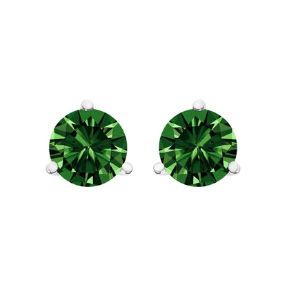 14K White Gold 1 1/2 Cttw  Lab Grown Green Diamond Stud Earrings