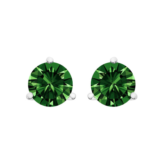 14K White Gold 1 1/2 Cttw  Lab Grown Green Diamond Stud Earrings