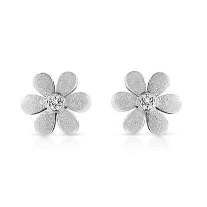 Matte Finished .925 Sterling Silver Diamond Accent Flower Hoop Stud Earring