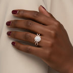 10K Rose Gold 3/4 Cttw Diamond Floral Cluster Head and Twisted Shank Cocktail Ring - Nobiliving