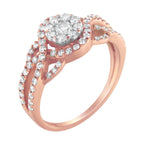 10K Rose Gold 3/4 Cttw Diamond Floral Cluster Head and Twisted Shank Cocktail Ring - Nobiliving