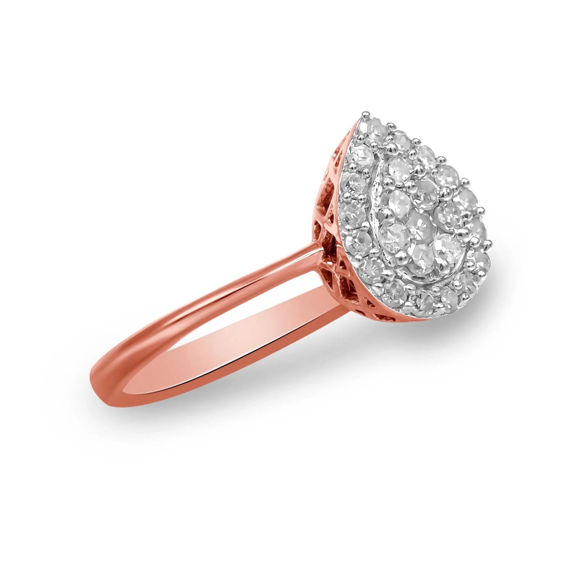 10K Rose Gold 3/8 Cttw Round - Cut Diamond Pear Promise Ring (I - J Color, I2 - I3 Clarity) - Nobiliving