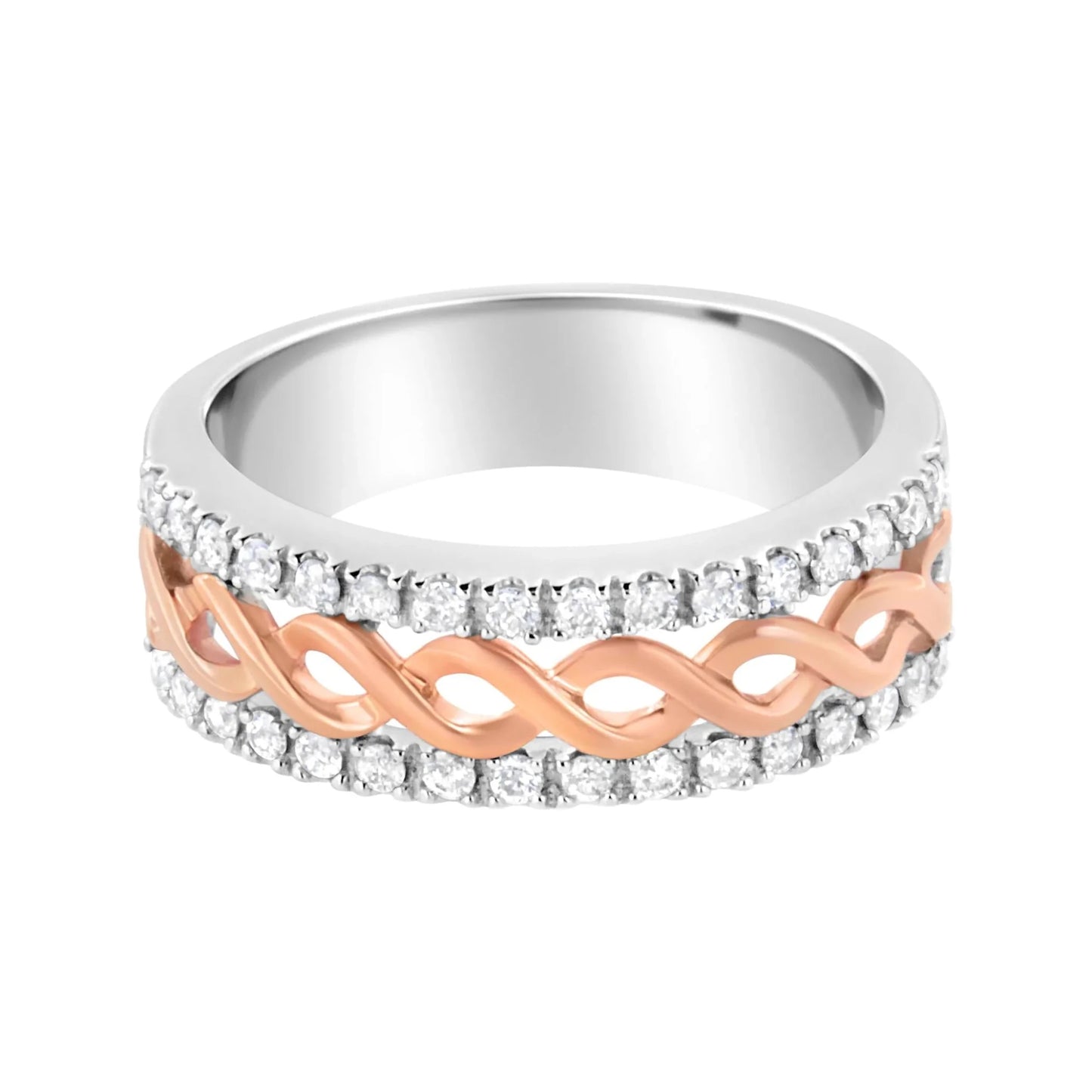 10K White and Rose Gold 1/3 Cttw Diamond Split Shank and Infinity Ribbon Band Ring - Nobiliving