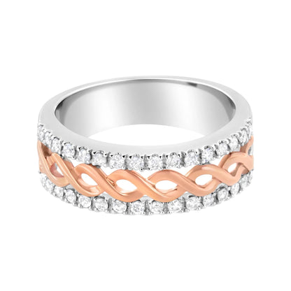 10K White and Rose Gold 1/3 Cttw Diamond Split Shank and Infinity Ribbon Band Ring - Nobiliving