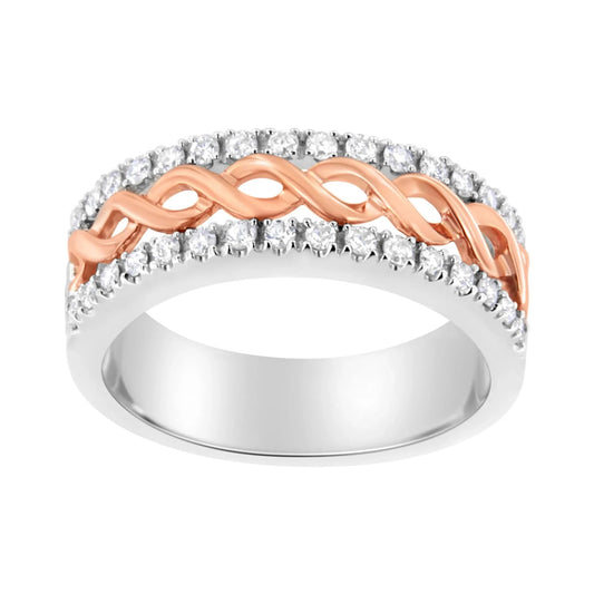 10K White and Rose Gold 1/3 Cttw Diamond Split Shank and Infinity Ribbon Band Ring - Nobiliving