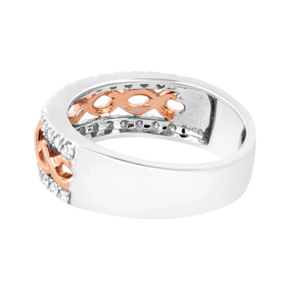 10K White and Rose Gold 1/3 Cttw Diamond Split Shank and Infinity Ribbon Band Ring - Nobiliving