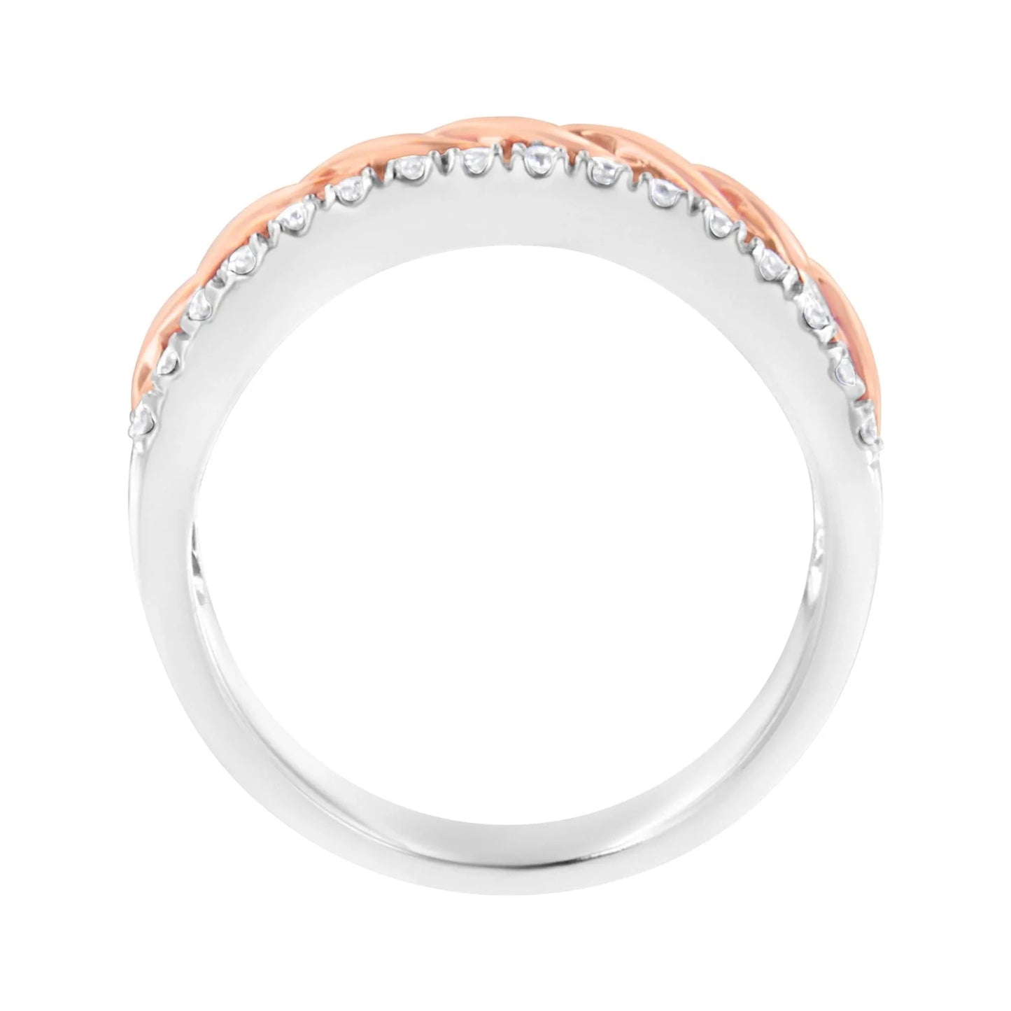 10K White and Rose Gold 1/3 Cttw Diamond Split Shank and Infinity Ribbon Band Ring - Nobiliving