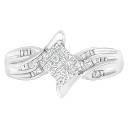 10K White Gold 1/3 Cttw Princess and Baguette Cut Diamond Bypass Style Cocktail Ring - Nobiliving