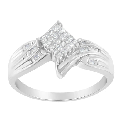 10K White Gold 1/3 Cttw Princess and Baguette Cut Diamond Bypass Style Cocktail Ring - Nobiliving