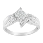 10K White Gold 1/3 Cttw Princess and Baguette Cut Diamond Bypass Style Cocktail Ring