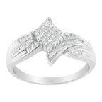 10K White Gold 1/3 Cttw Princess and Baguette Cut Diamond Bypass Style Cocktail Ring