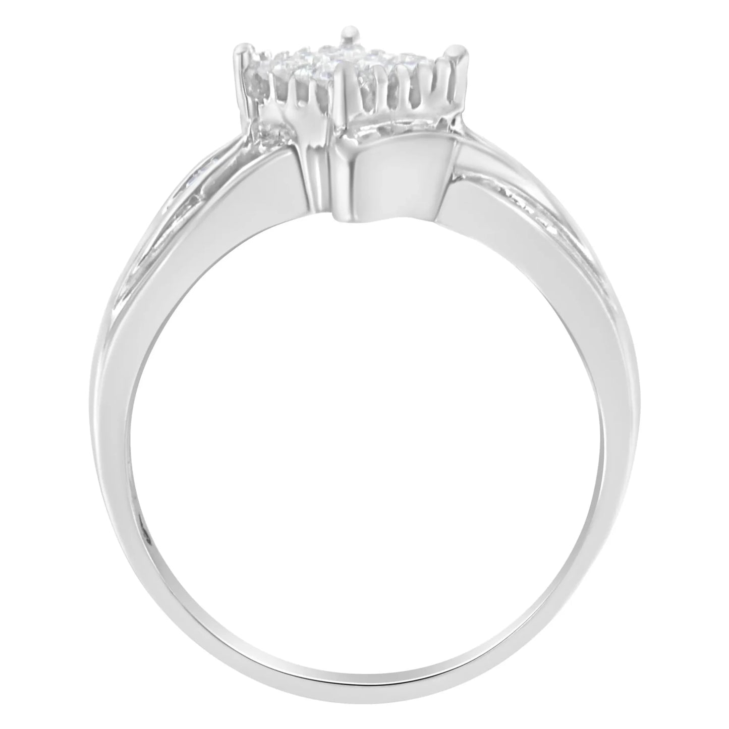 10K White Gold 1/3 Cttw Princess and Baguette Cut Diamond Bypass Style Cocktail Ring - Nobiliving