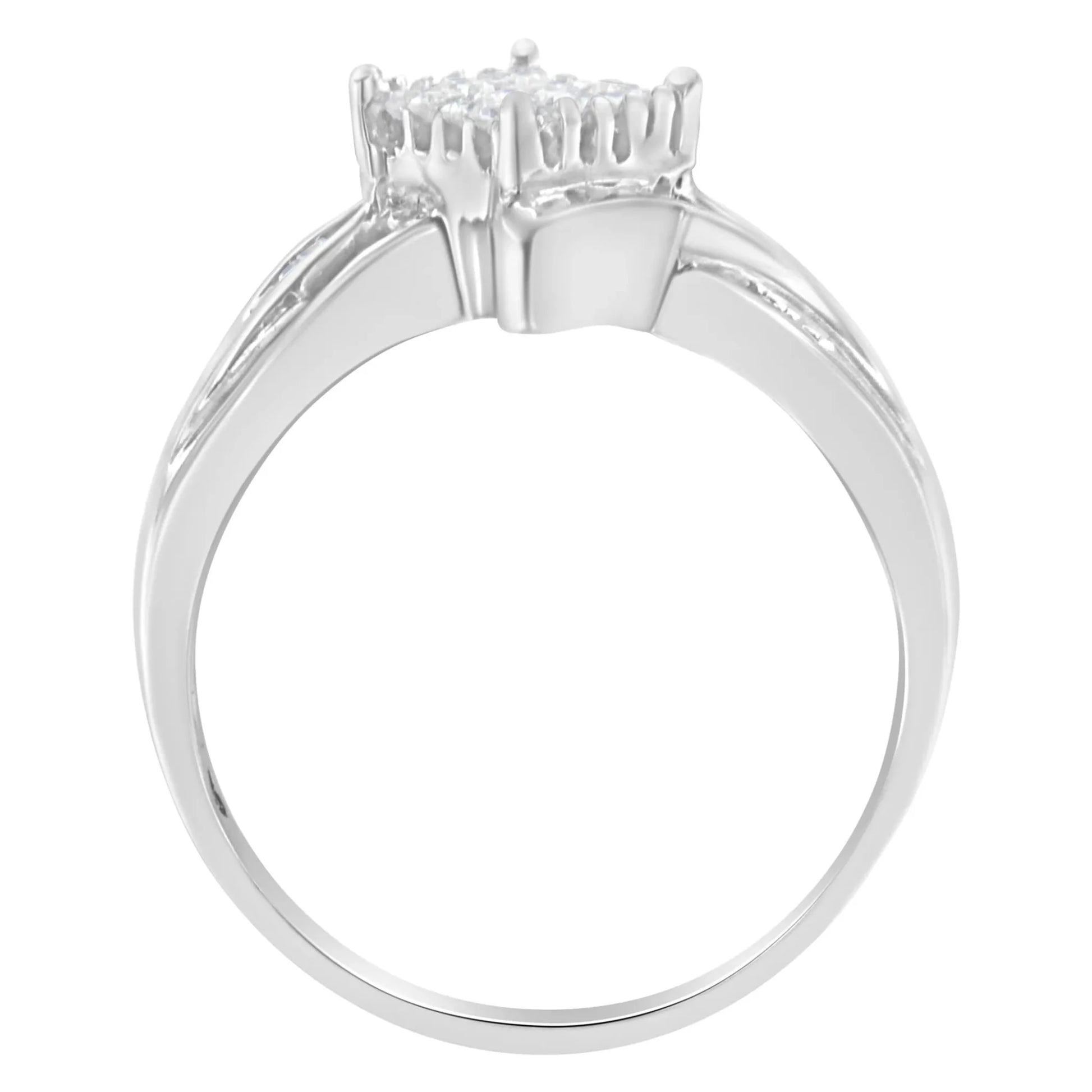 10K White Gold 1/3 Cttw Princess and Baguette Cut Diamond Bypass Style Cocktail Ring - Nobiliving